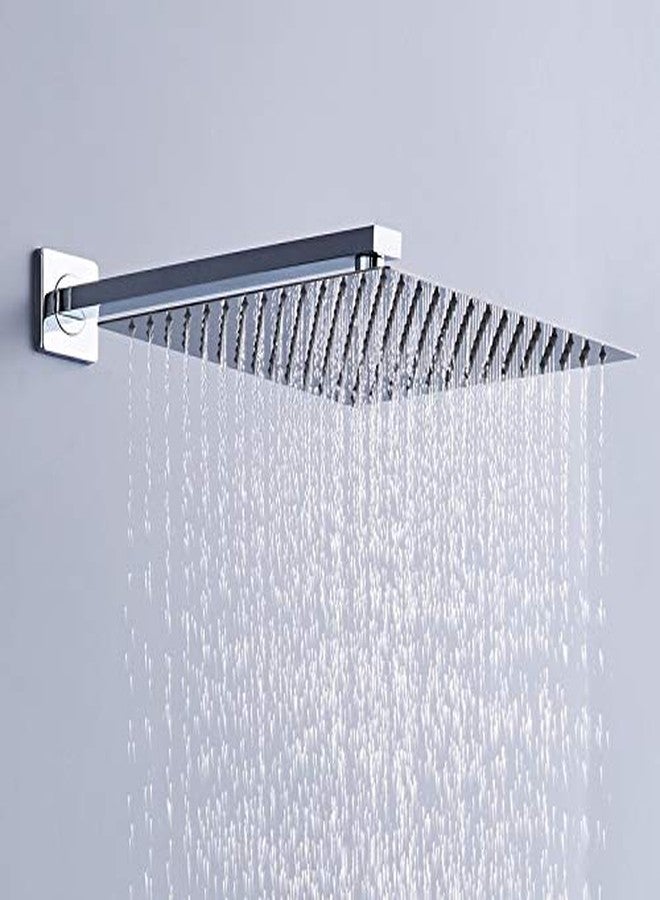 MLD Universal Design Super Ultra Slim 10 x 10 inch Square Stainless Steel Rain Shower Head with 380mm (15") Long SS Square Shower arm Com...